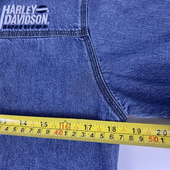 Harley Davidson Grease Monkey Denim Shirt Women’s XS Intentionally Distressed - Picture 10 of 15